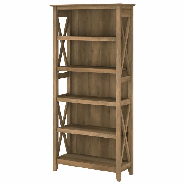 Bush Furniture Key West Tall 5 Shelf Bookcase in Reclaimed Pine