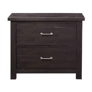 Benjara 2-Drawer Wooden File Cabinet with Metal Handle Pull in Brown Crossed Side Plank BM187809