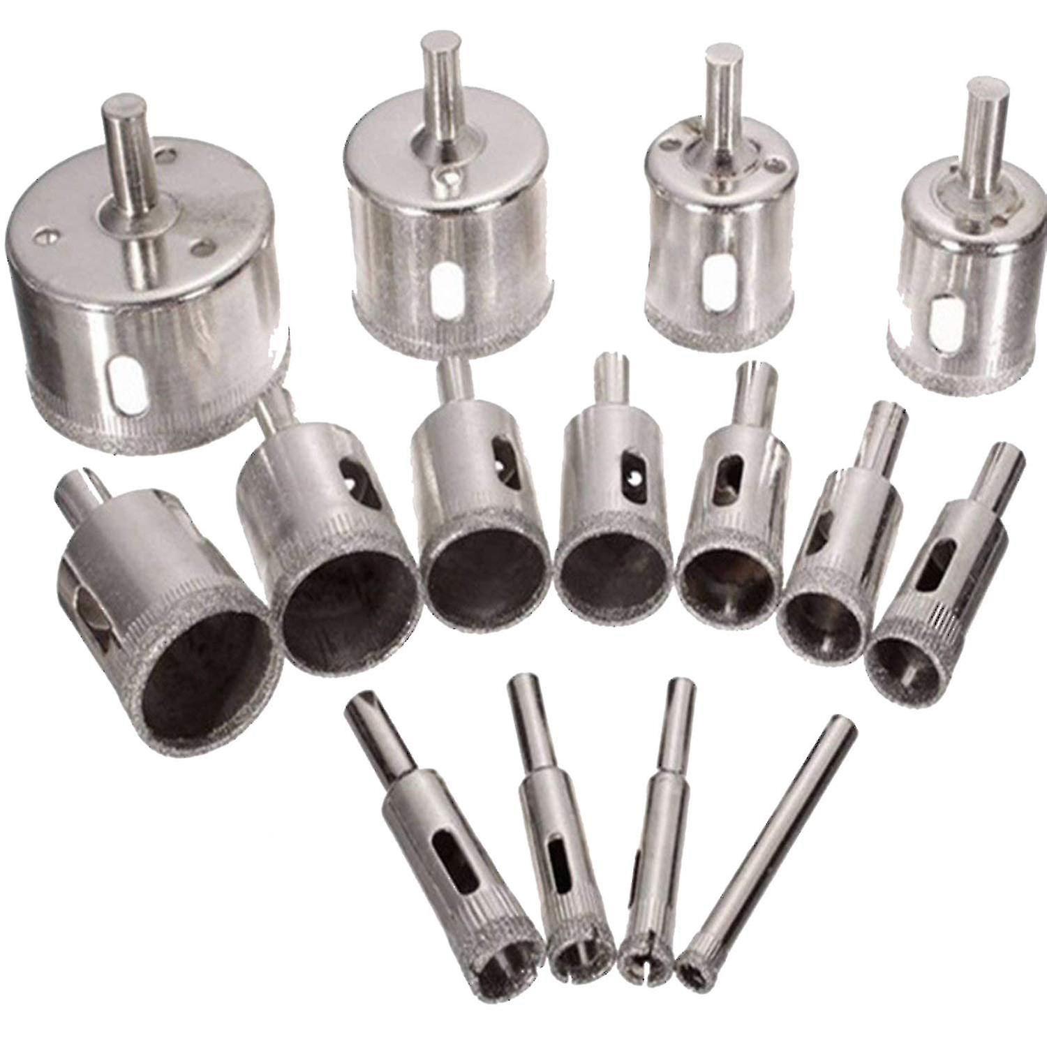 Diamond Drill Bits， 15 Pcs Hole Saw Diamond Drill Bit Hollow Core Drill Bit Set For Diamond Coating， Carbon Steel For Glass， Ceramics， Porcelain， Cera