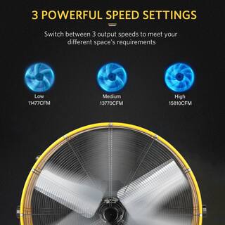 Aoibox 36 in. 3-Speed Yellow Heavy-Duty Metal Industrial Drum Fan Air Circulation for Warehouse Factory Workshop Basement SNMX4070