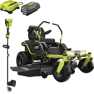 RYOBI 54 in. 48-Volt HP Brushless 115 Ah Battery Electric Riding Zero Turn Mower with 40-Volt HP String Trimmer RY48140-2X