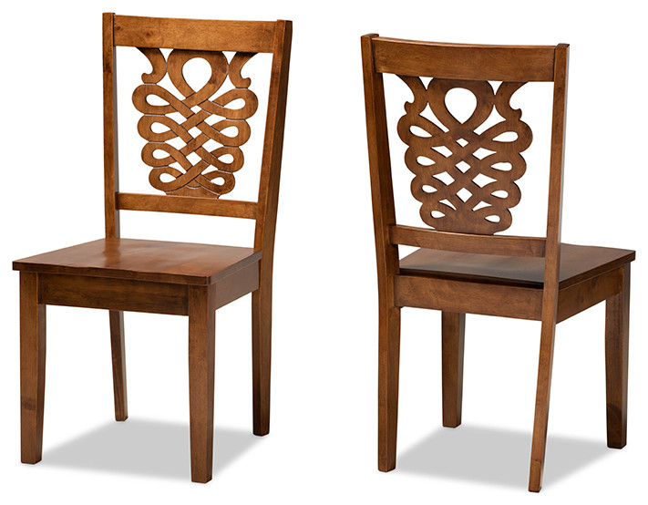 Mazur Modern Transitional Walnut Brown Finish Wood Dining Chair  Set of 2   Transitional   Dining Chairs   by Baxton Studio  Houzz