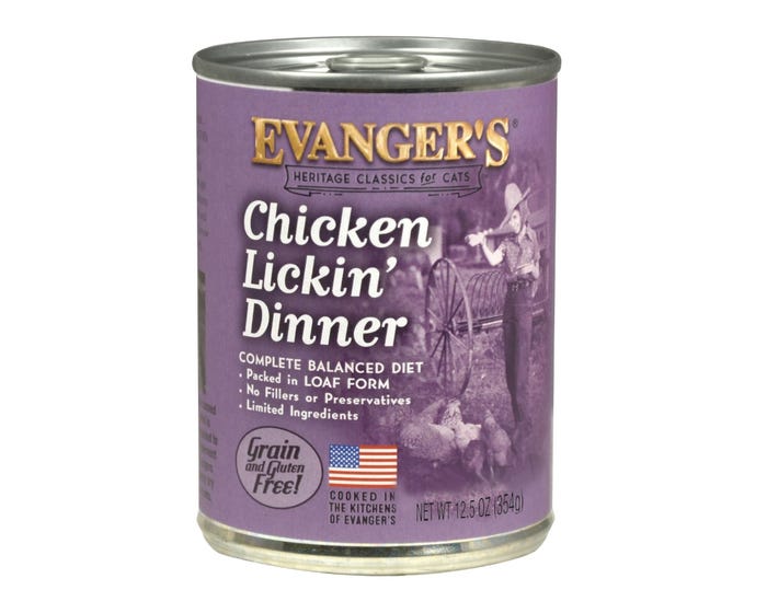 Evangers Heritage Classic Wet Cat Food， Chicken Lickin Dinner， 12.5 oz. Can