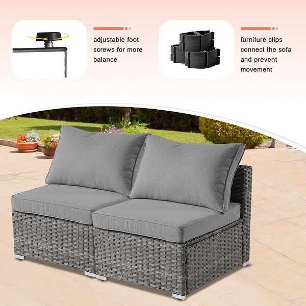 XIZZI Patio Furniture Set 6 Pieces Outdoor Sectional Rattan Sofa with Firepit