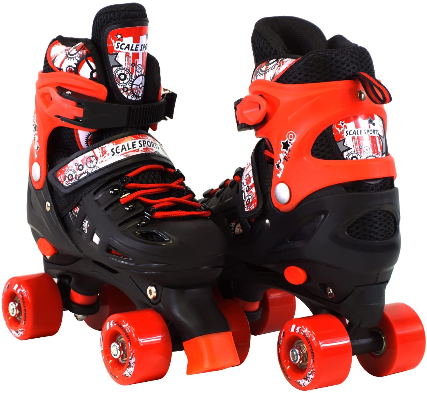 Adjustable Red Quad Roller Skates For Kids Medium Sizes