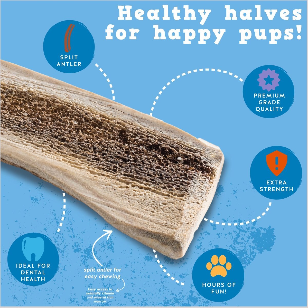 Jack and Pup Medium Split Elk Antler Extra Thick Dog Chew Treats， 6-in