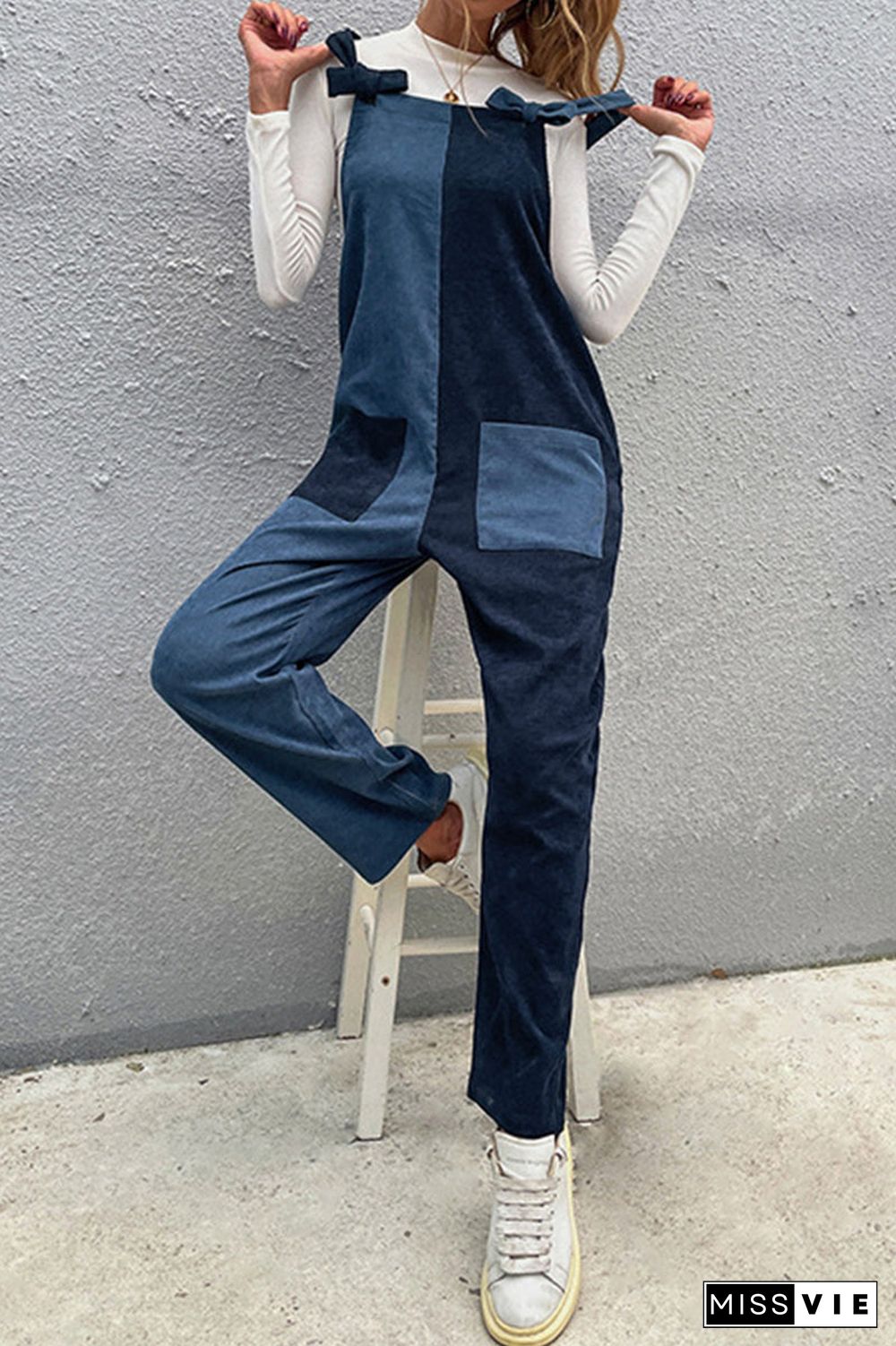 Casual Color Block Contrast Loose Jumpsuits