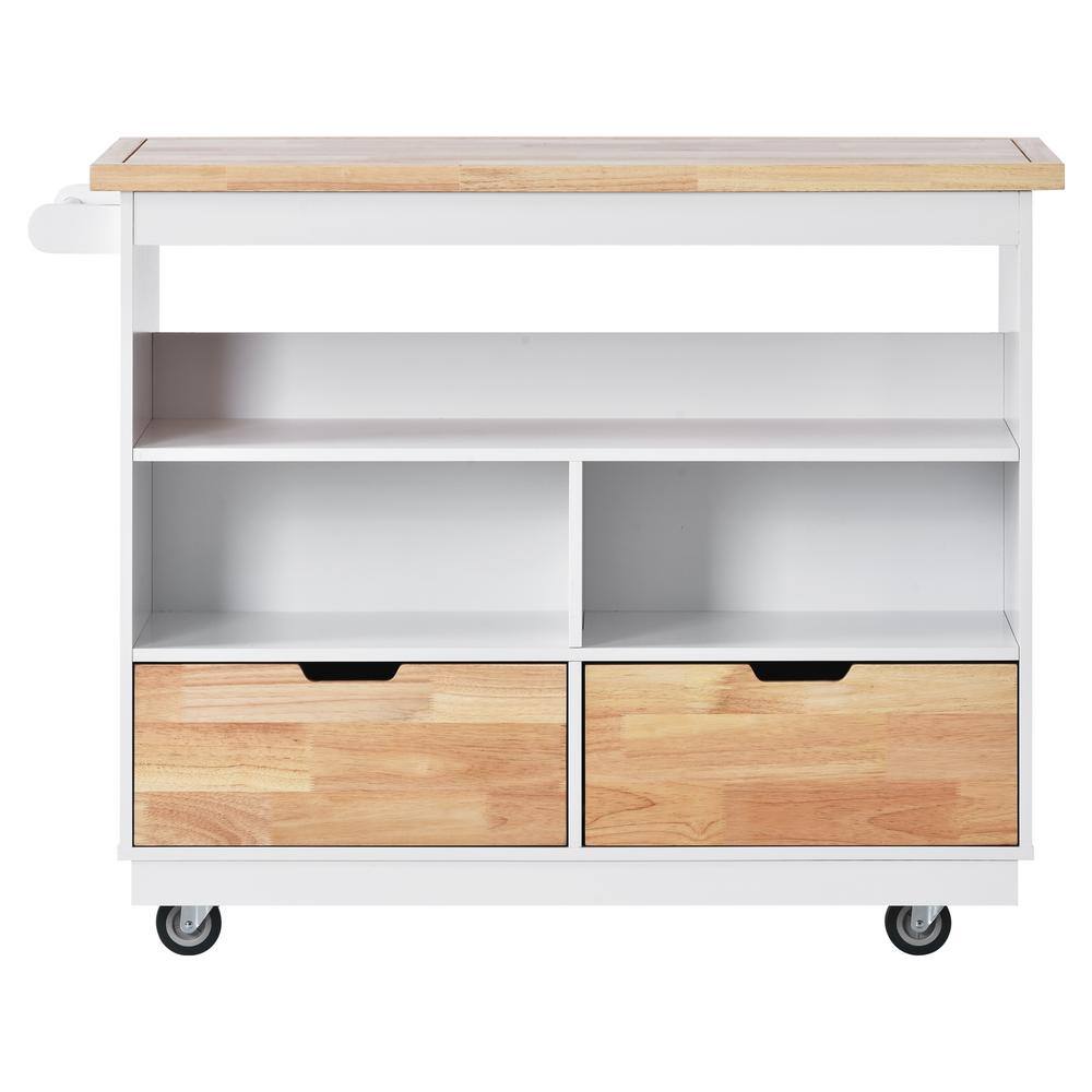 White Wooden Kitchen Island With Two Drawers CUU5001AAW