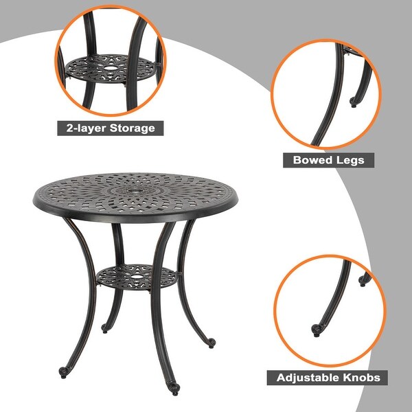 Outdoor 31'' Round Cast Aluminum Bistro Table with 2.28'' Umbrella Hole