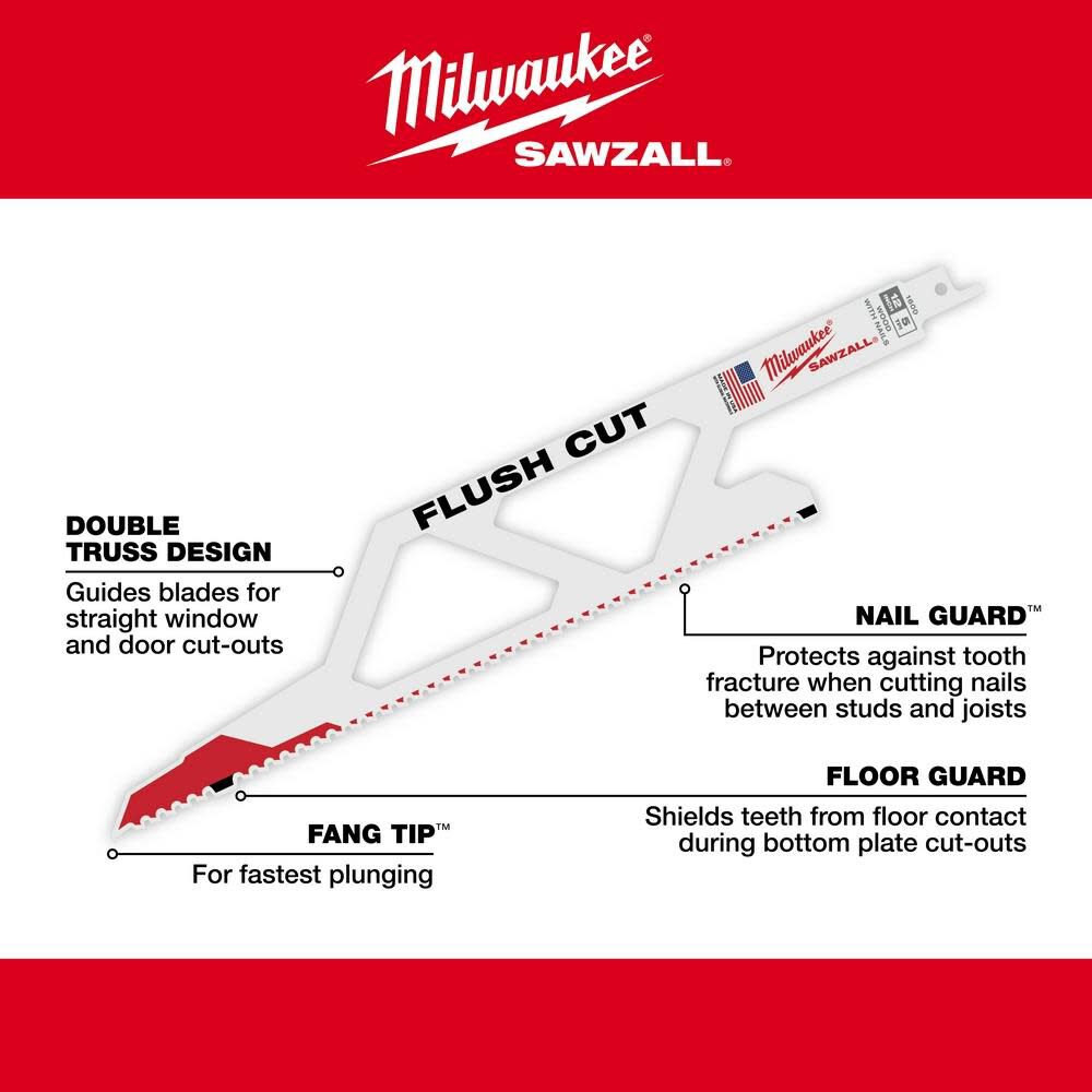 MW Flush Cut SAWZALL Blade 48-00-1600 from MW