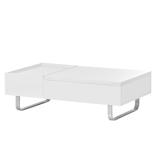 Modern Coffee Table with Lifted Tabletop and High-gloss Surface， Lift-top