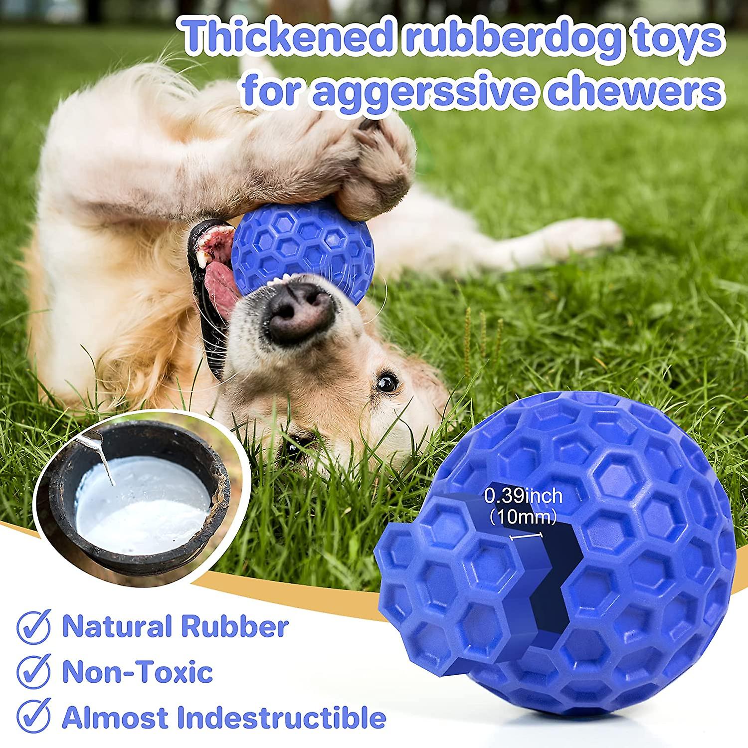 Indestructible Squeaky Dog Balls， Interactive Dog Toys For Aggressive Chewers Large Breed For Relieving Anxiety， Dog Chew Toys Balls For Aggressive Ch