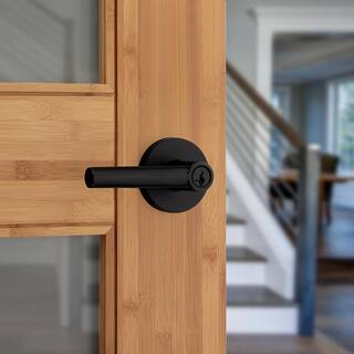 Kwikset Milan Matte Black Keyed Entry Door Lever Featuring SmartKey Security 740MILRDT514SMT6ALRCSK3