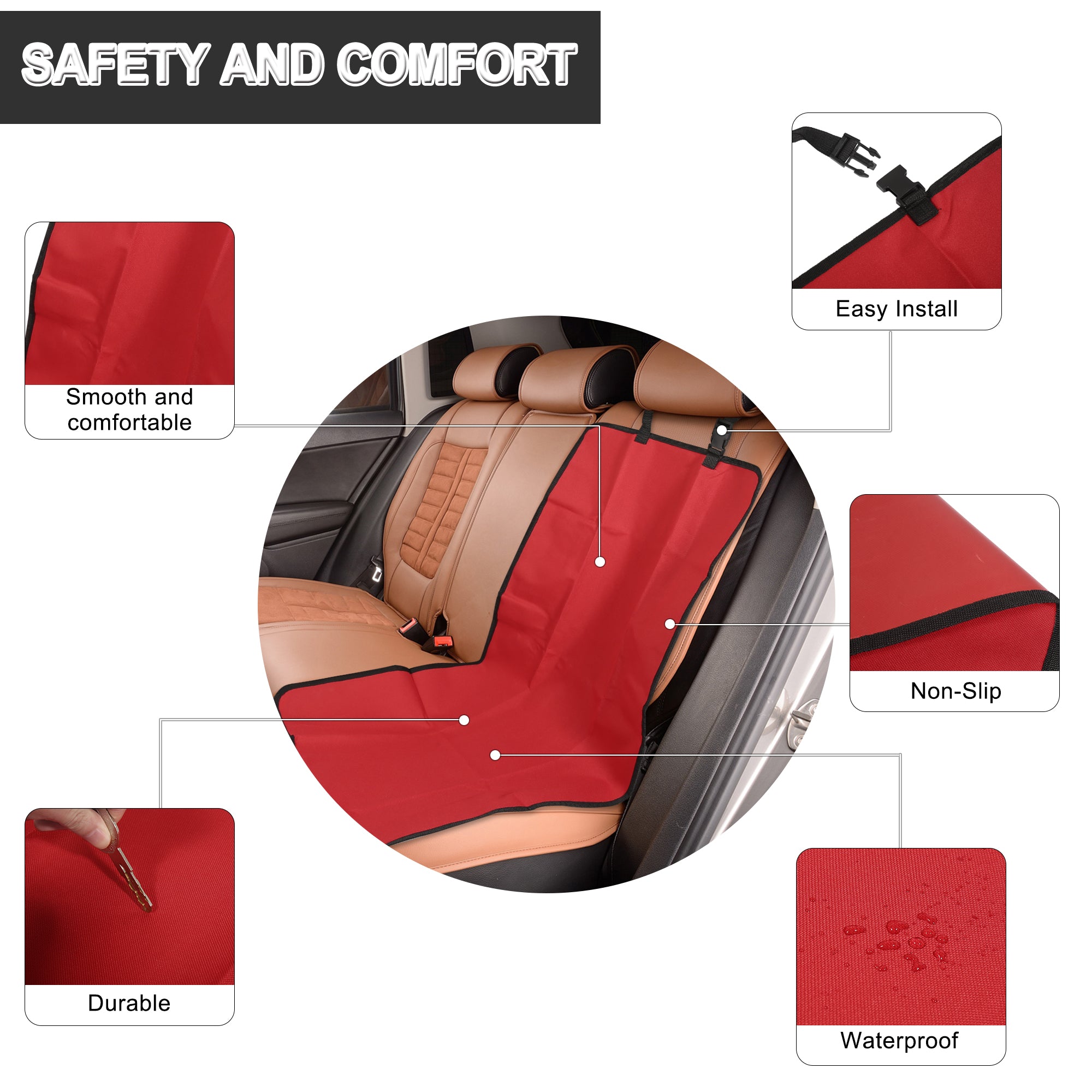 Vehicle Front Dog Back Seat Cover Pet Pad Protector Waterproof Red 99x49cm