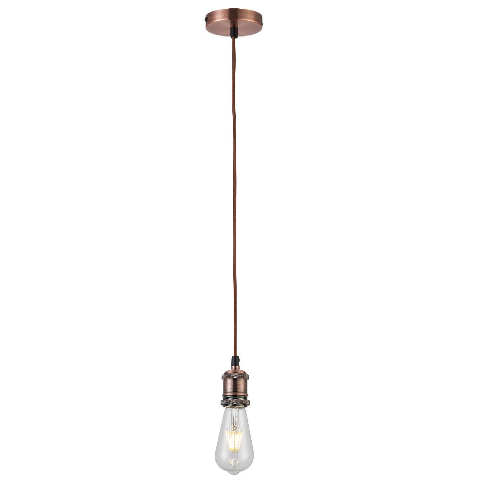 Britalia PMS5 Antique Copper Vintage Fabric Round Cable Flex Suspension Ceiling Rose Pendant