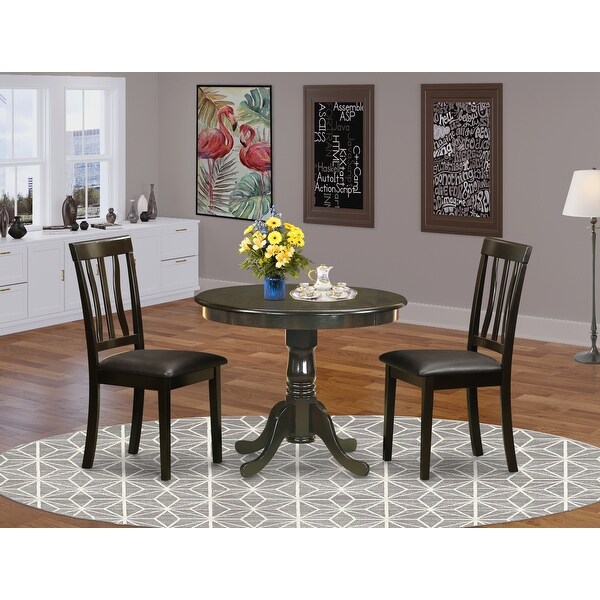 3-pieces Dining Set-Cappuccino Round Table Plus 2 Kitchen Chairs - Cappuccino Finish (Chairs Seat Options)