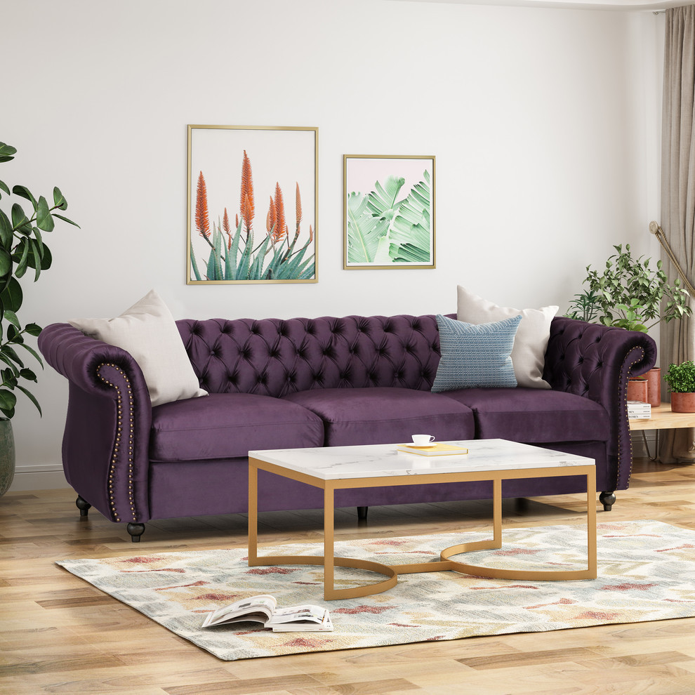 GDF Studio Vita Chesterfield Tufted Jewel Toned Velvet Sofa With Scroll Arms   Traditional   Sofas   by GDFStudio  Houzz