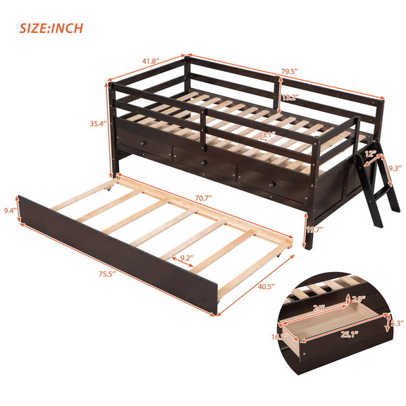 Low Loft Bed Full Size with Full Safety Fence  Cli...