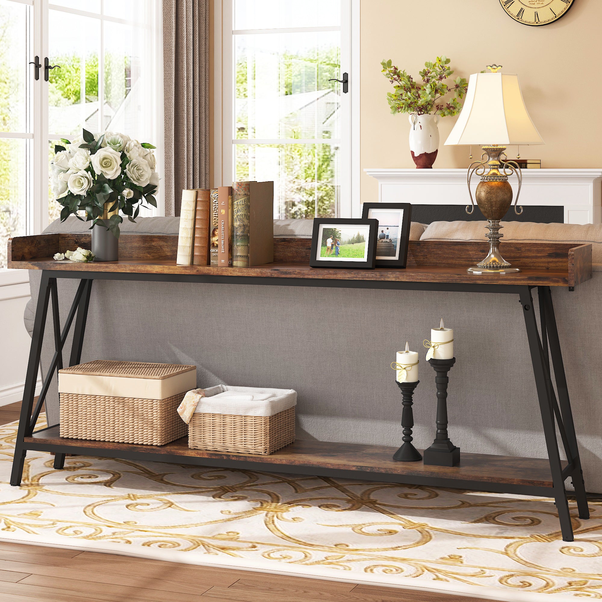 Industrial Sofa Table, 70.87 inch Narrow Console Table Behind Couch