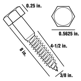 Everbilt 38 in. x 8 in. Zinc Plated Hex Drive Hex Head Lag Screw 805976