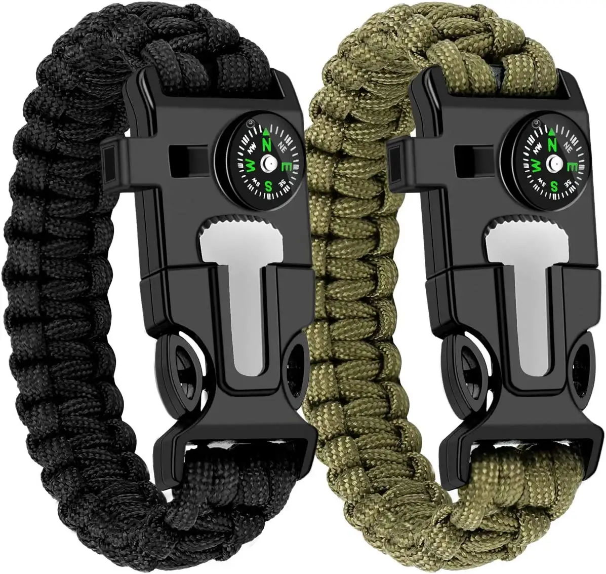 Camping Hiking 550lb Woven Outdoor Heavy Duty Knife Survival Bracelet With Fire Starter  Compass  Whistle