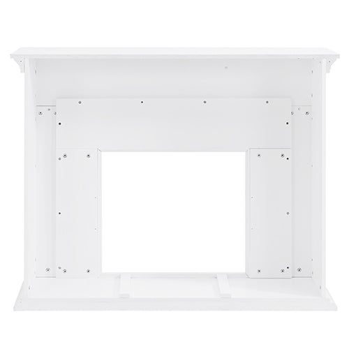 SEI Furniture Electric Freestanding Color Changing Tiled Fireplace in White with Gray Marble