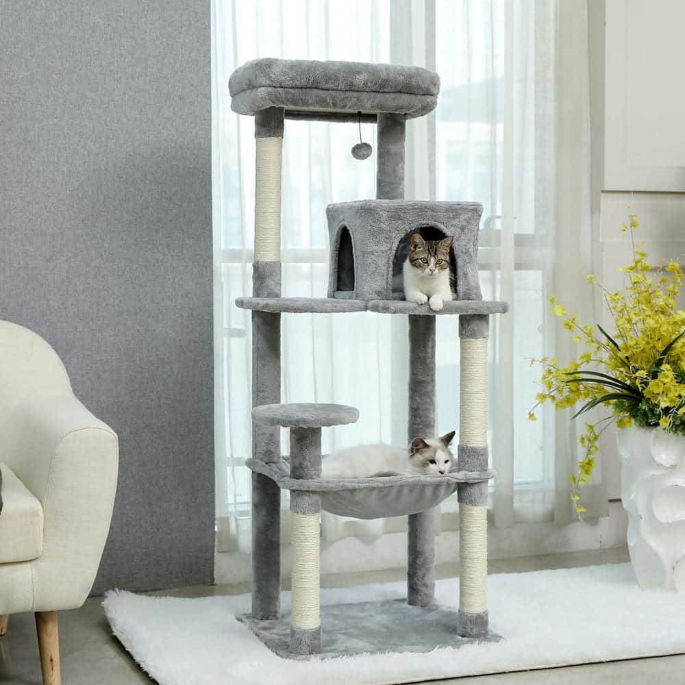 Foobrues Cat Tree for Indoor Cats Multi-Level Cat Tower with Sisal Covered Scratching Posts, Cozy Condo, Plush Perches Gray L-W79633962