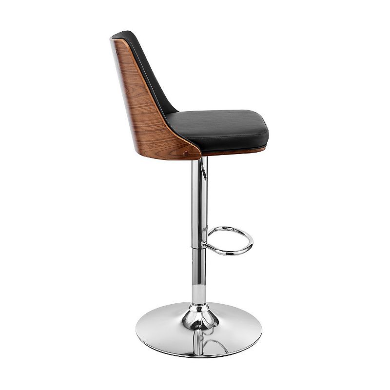 Adjustable Barstool with Faux Leather and Wooden Backing， Black and Brown