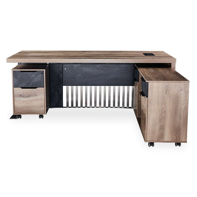 AFTAN Executive Desk with Pedestal & Right Mobile Return 180cm - Warm Oak & Black