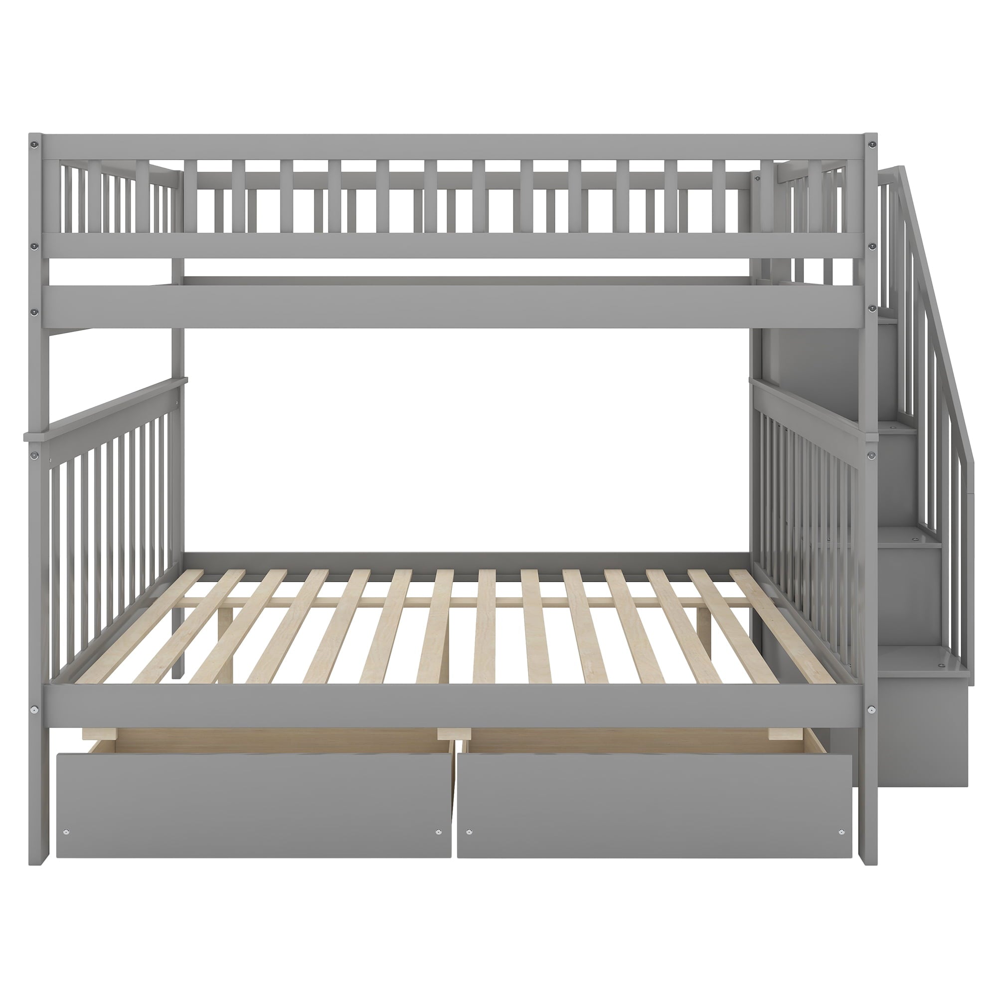 Euroco Full over Full Bunk Bed with Storage Shelves and 2 Under Storage Drawers for Kids Room