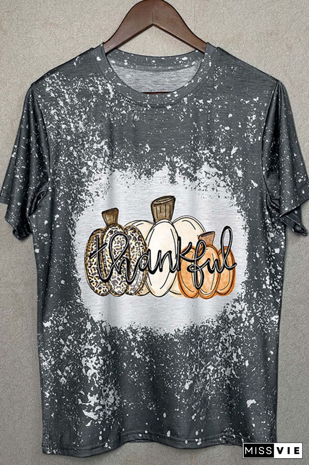 Thanksgiving,Thankful Pumpkin Bleached Graphic Tee Wholesale