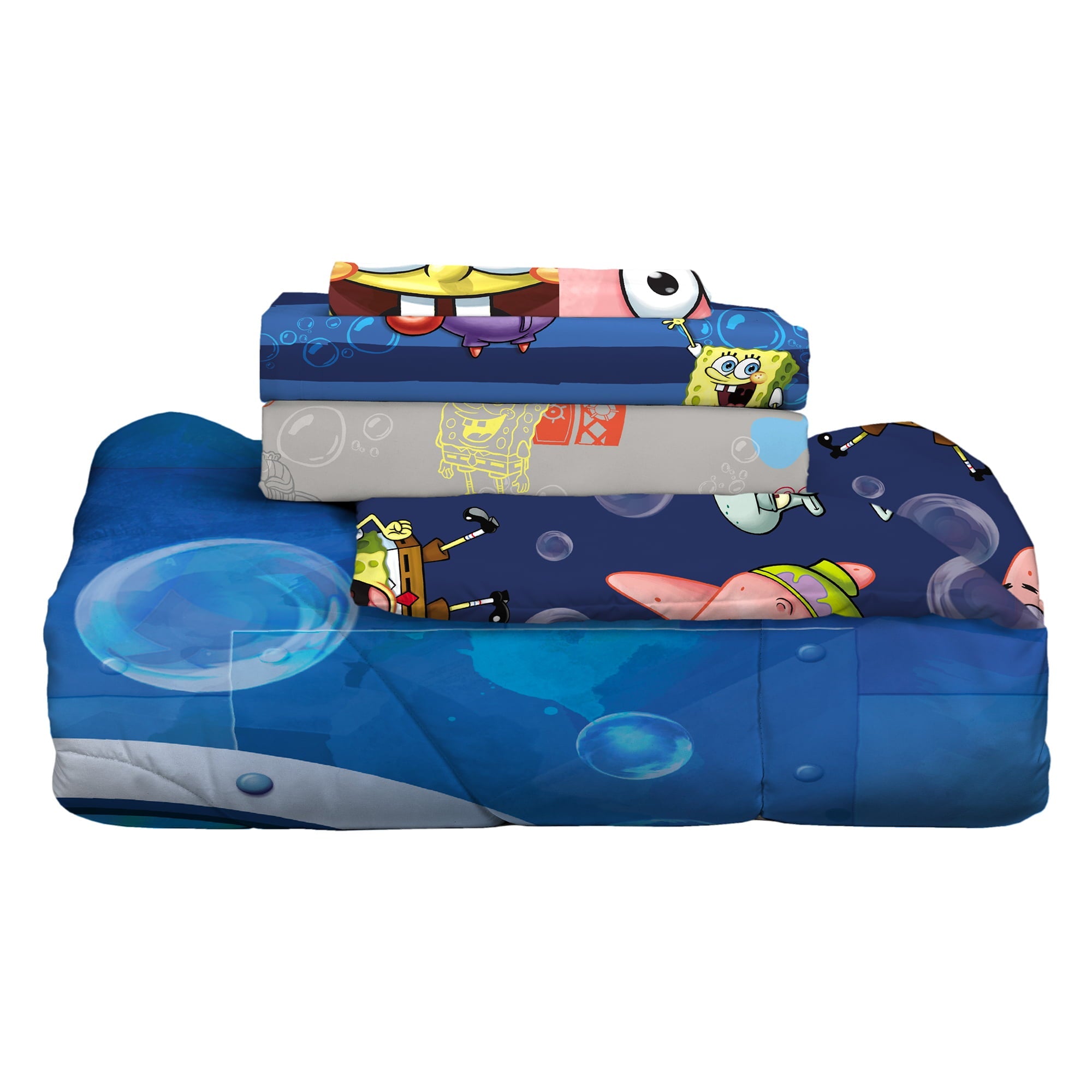 SpongeBob SquarePants Kids Twin Bed in a Bag, Comforter and Sheets, Blue, Nickelodeon