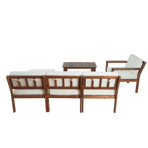 Outdoor Patio Wooden Frame Sofa Conversation Sets with Wood Table and Cushions，Suitable for Gardens，Backyards and Balconies