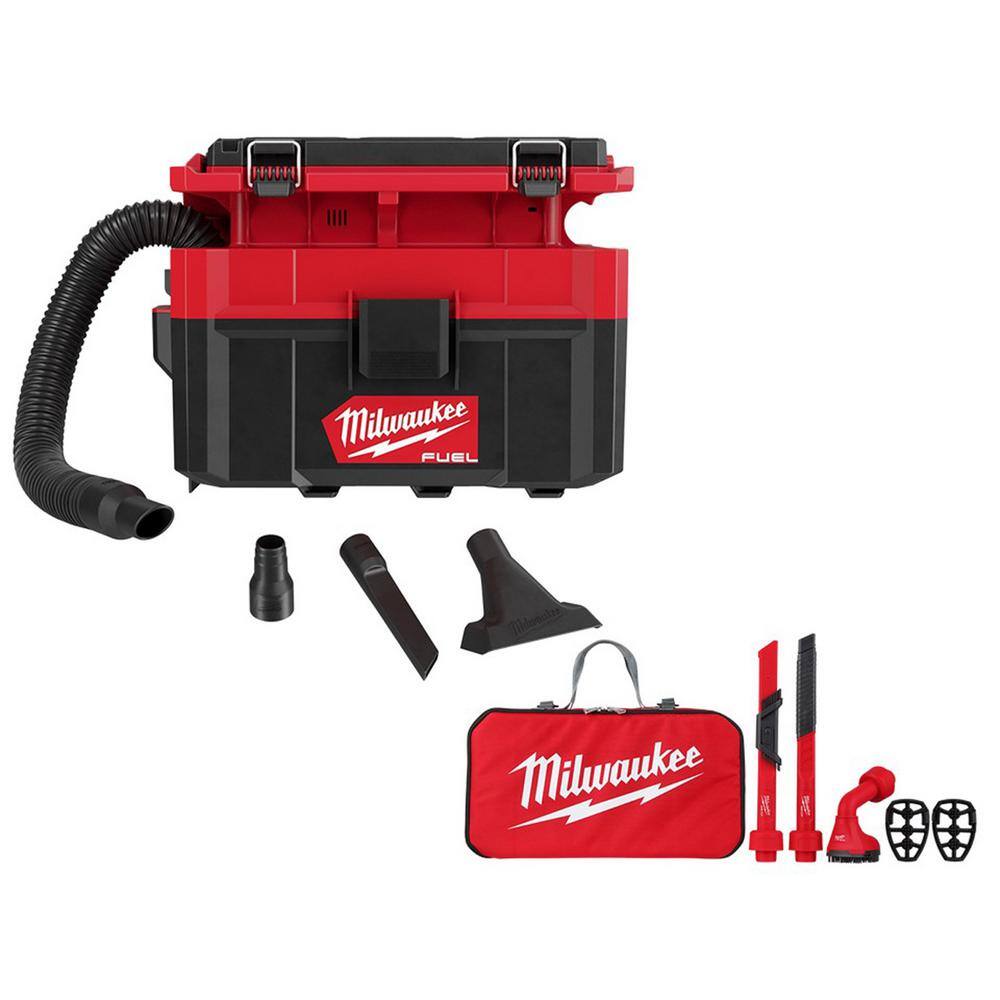 MW M18 FUEL PACKOUT Cordless 2.5 Gal. WetDry Vacuum with AIR-TIP 1-14 in. - 2-12 in. (4-Piece) Automotive Kit 0970-20-49-90-2019A