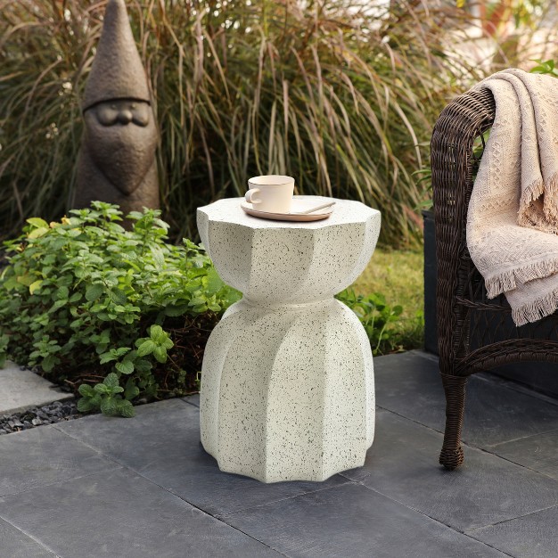 Luxenhome Off White With Gray Cement Hourglass Side Table