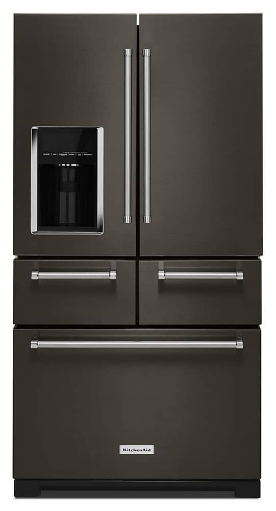 KitchenAid 36 PrintShield Black Stainless Steel Multi-Door Freestanding Refrigerator With Platinum Interior Design