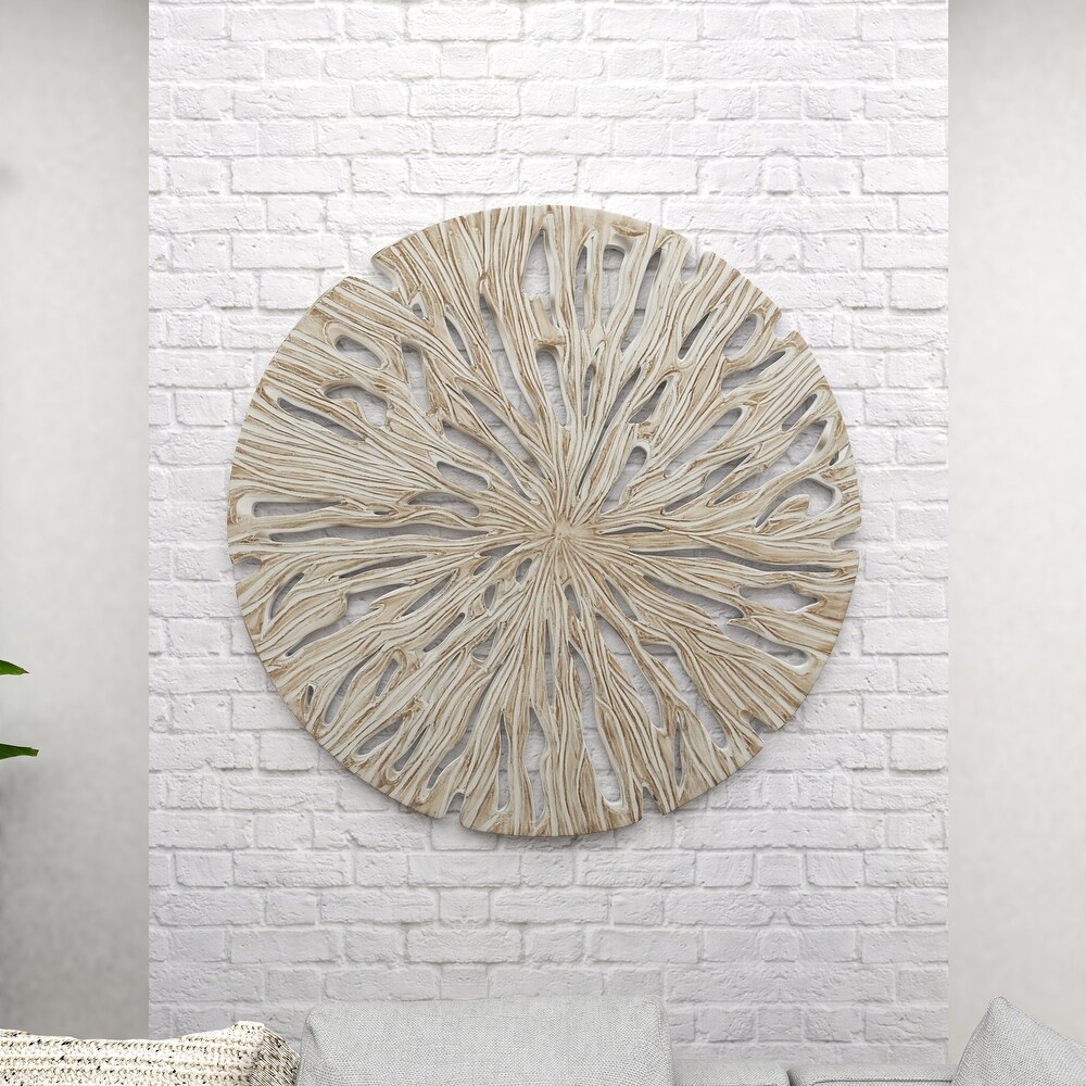 Beige Wooden Handmade Intricately Carved Starburst Wall Decor