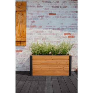 New England Arbors Vita Mezza 39quotL x 16quotW x 19quotH Small Cedar Parklette Planter Golden Brown VT17715 VT17715