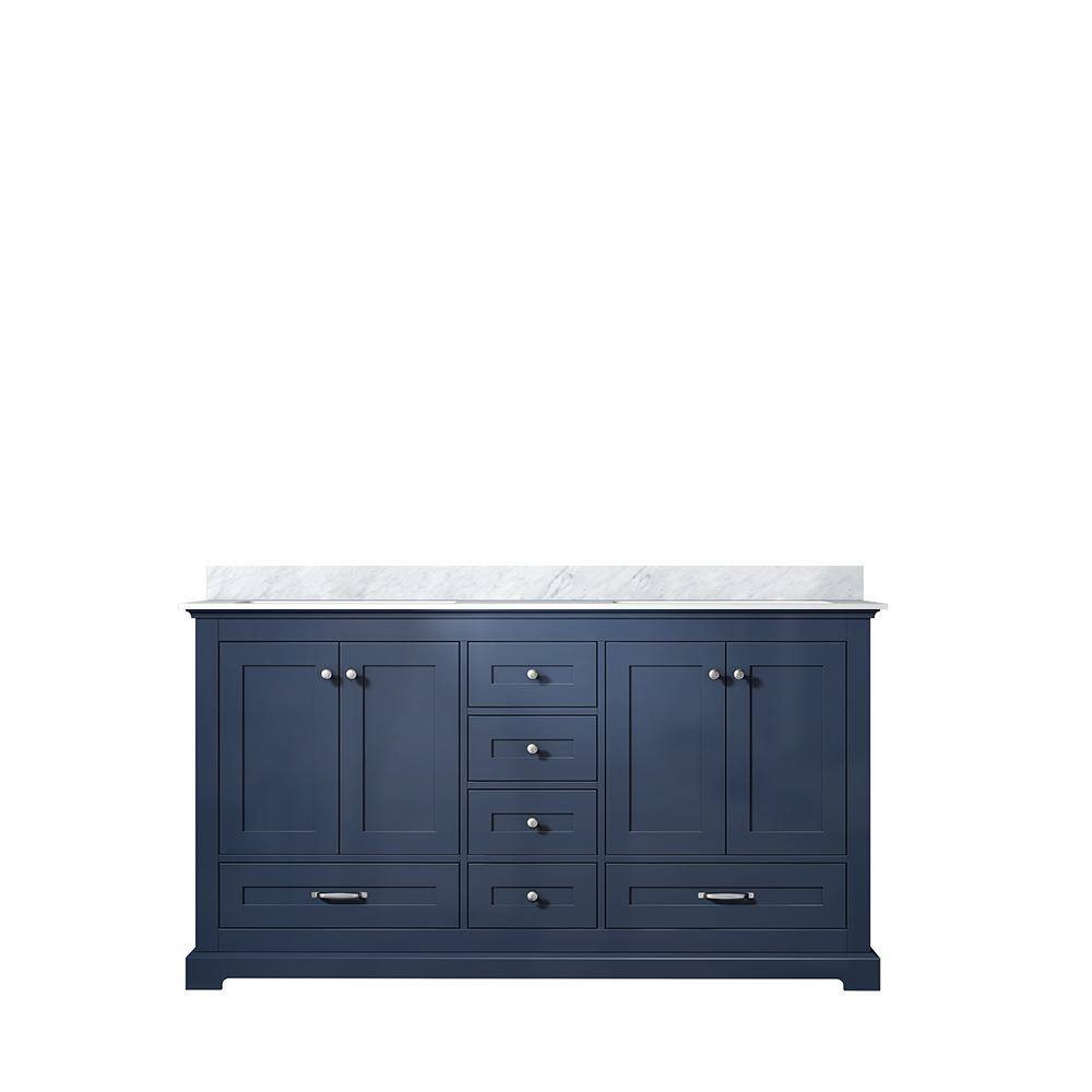 Lexora Dukes 60 in. W x 22 in. D Navy Blue Double Bath Vanity and Carrara Marble Top LD342260DEDS000