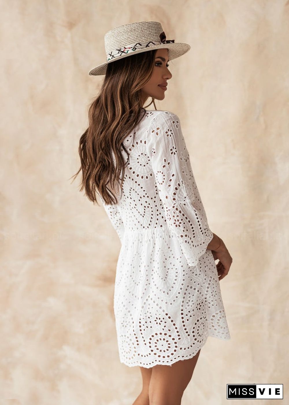 Boho Summer White Hollow Loose Mini Dress Camila