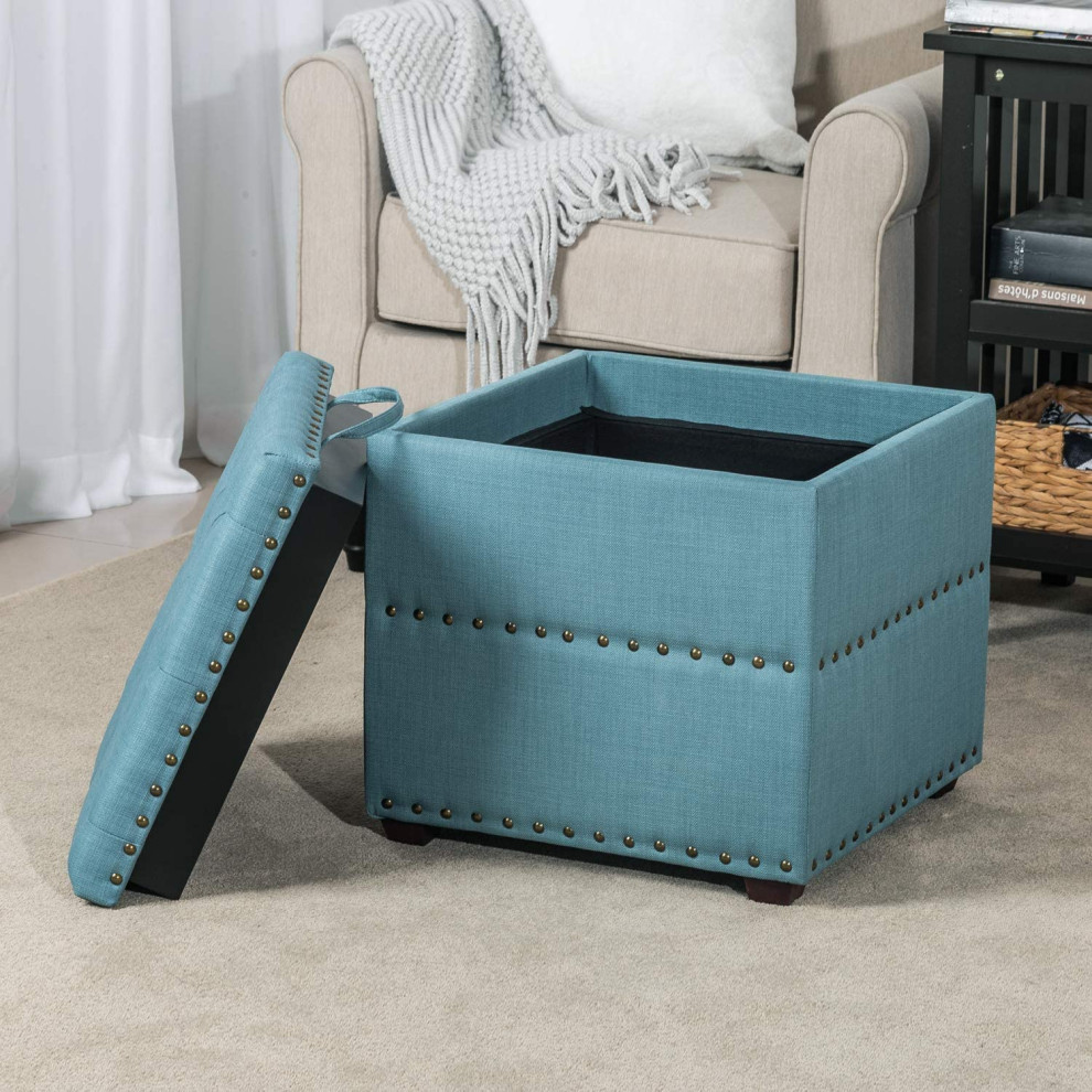 Square Fabric Ottoman with Tray   Midcentury   Footstools And Ottomans   by Imtinanz  LLC  Houzz