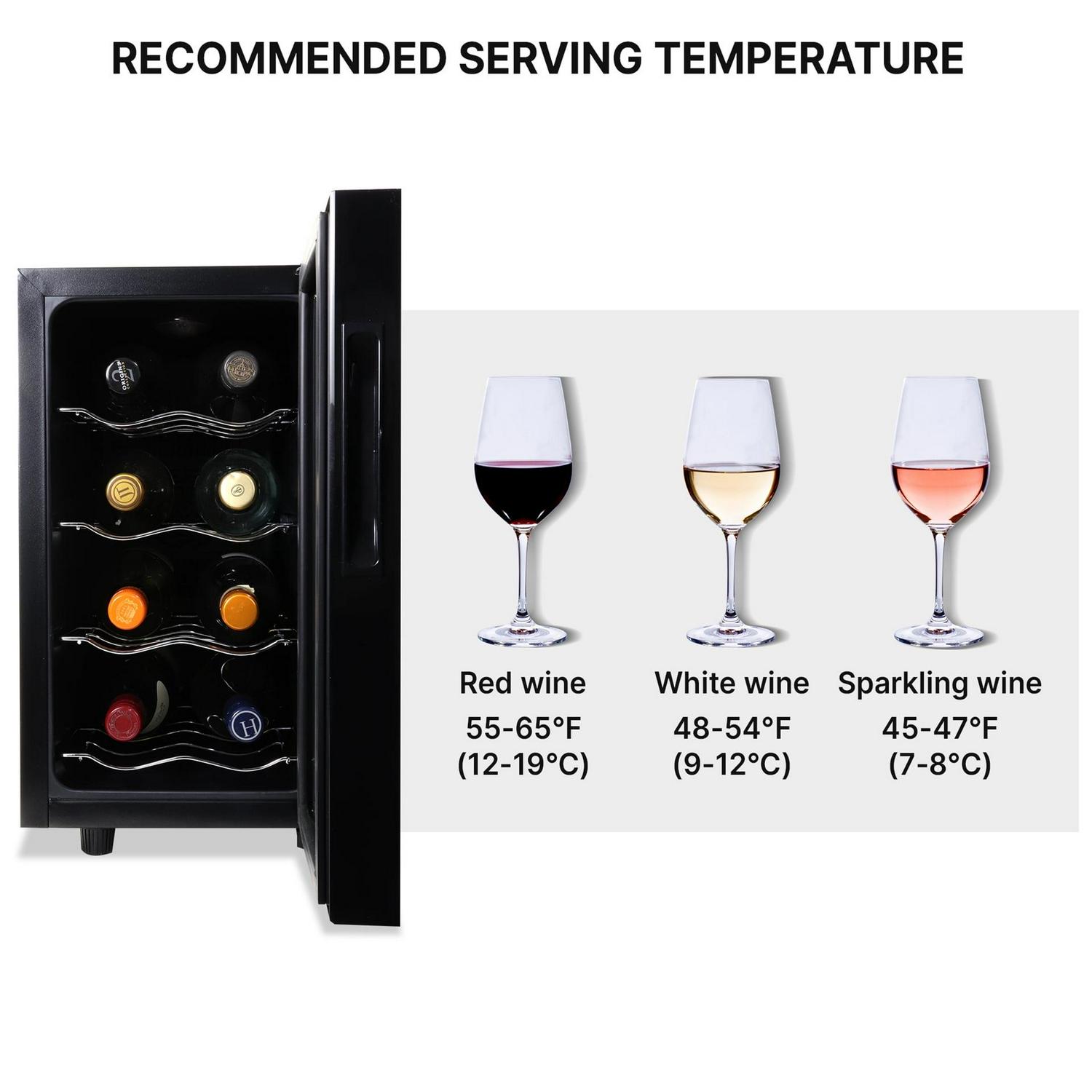 Koolatron Series 8 Bottle Wine Cooler， Black， Thermoelectric Wine Fridge， 0.8 cu. ft. (23L)， Freestanding Wine Cellar， Red， White and Sparkling Wine Storage for Small Kitchen， Apartment， Condo， RV