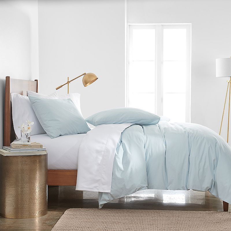 Simply Subtle Garment Wash Cotton Percale Duvet Cover Set with Shams