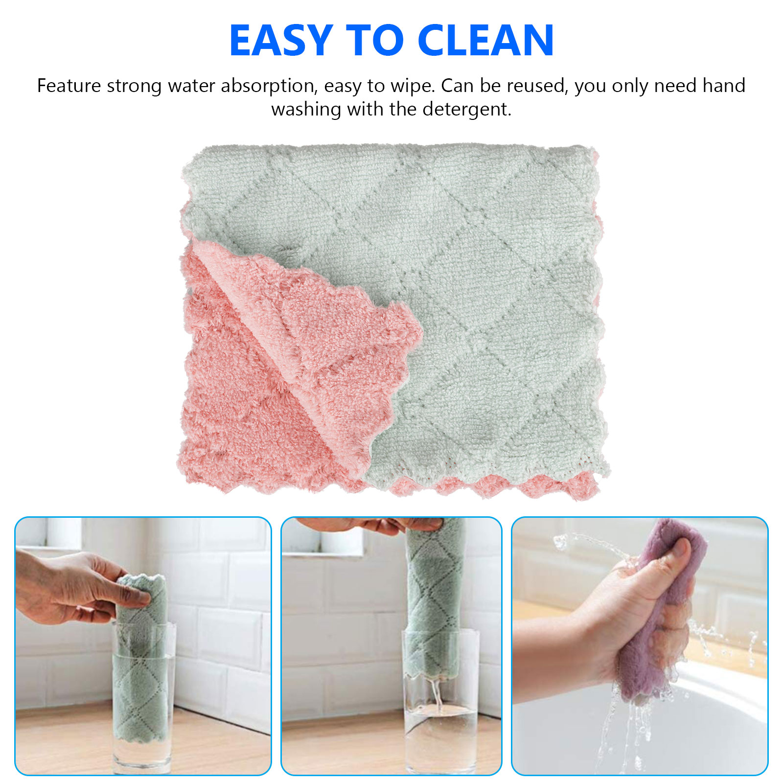 TSV 10Pcs Kitchen Towels， Reusable Clean Antimicrobial Double-sided Thick Fiber Towels， Soft and Absorbent Multipurpose Dish Cloth， Hand Towel and Kitchen Glass Cars Cleaning