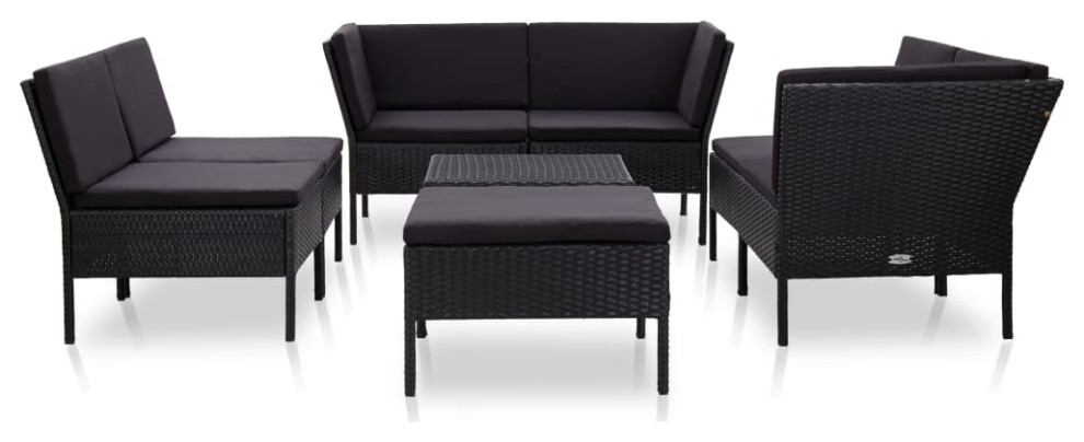 vidaXL Patio Furniture Set 8 Piece Sectional Sofa with Table Rattan Black   Tropical   Outdoor Lounge Sets   by vidaXL LLC  Houzz