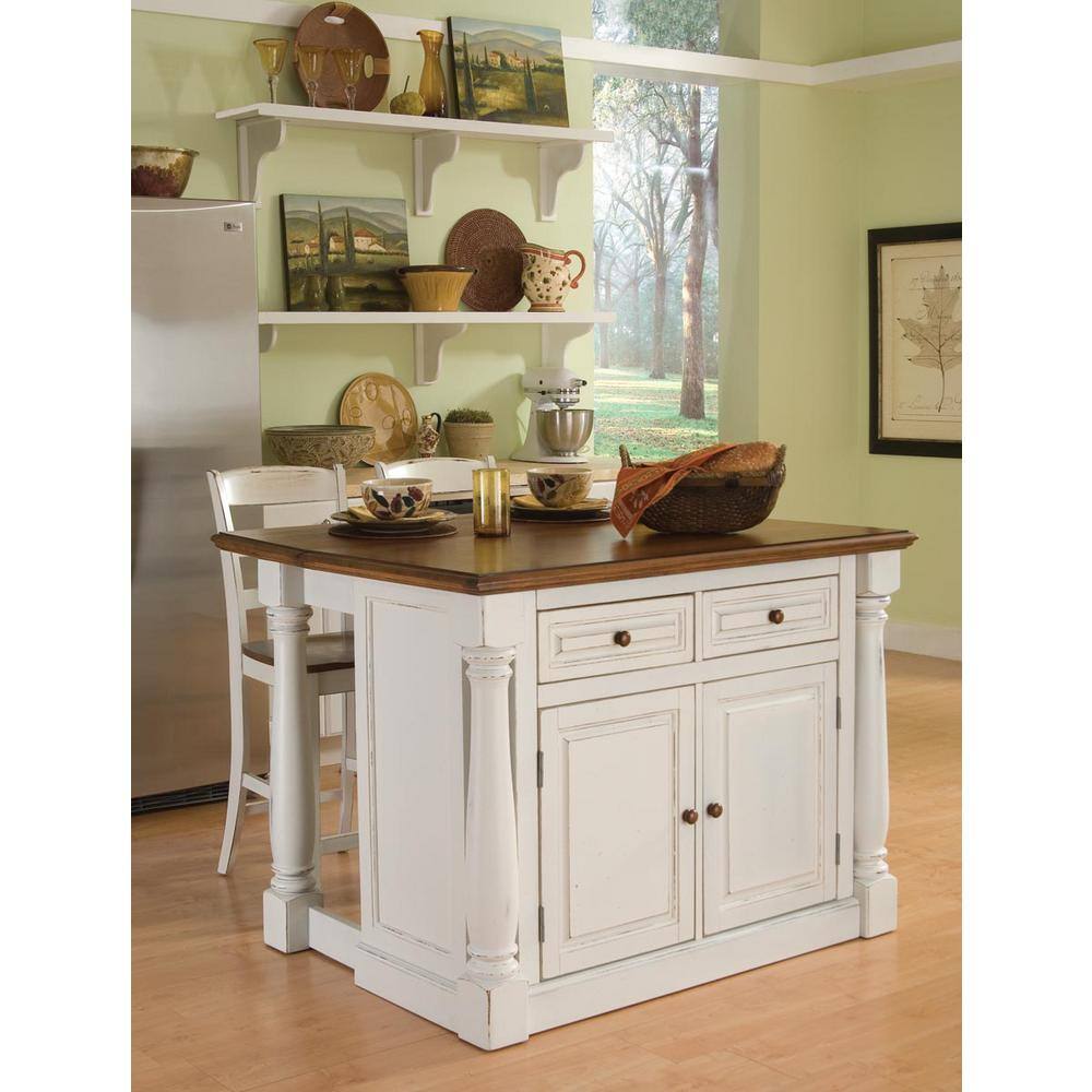 HOMESTYLES Monarch White Kitchen Island With Seating 5020-948