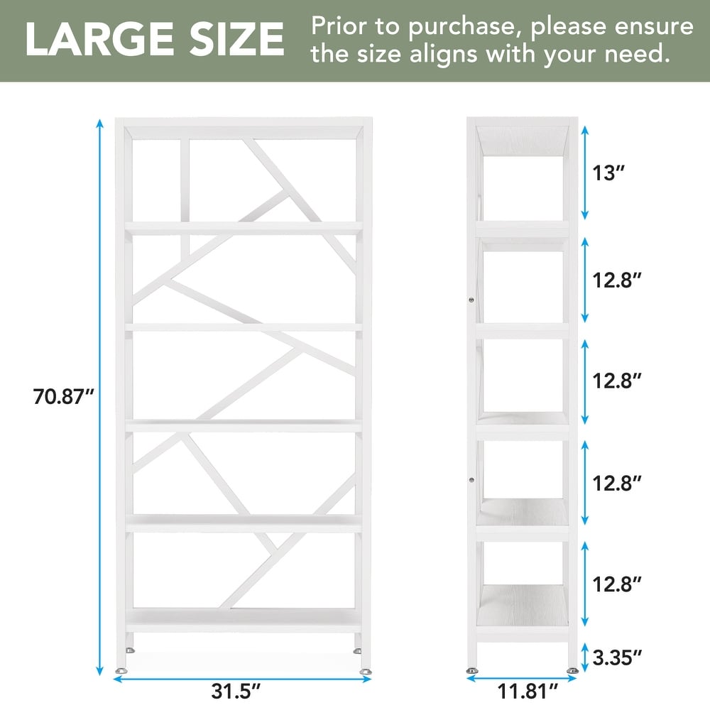 71 Inch Industrial Bookshelf  6 Tier Etagere Bookcase  Free Standing Open Book Shelves Storage Display Shelf