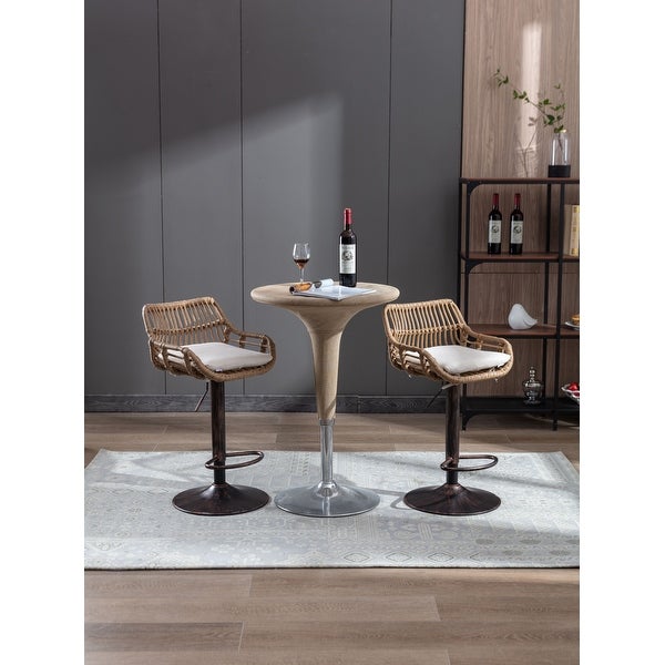 Plastic Rattan Swivel Adjustable Height Bar Stools With Linen cushion(set of 2)