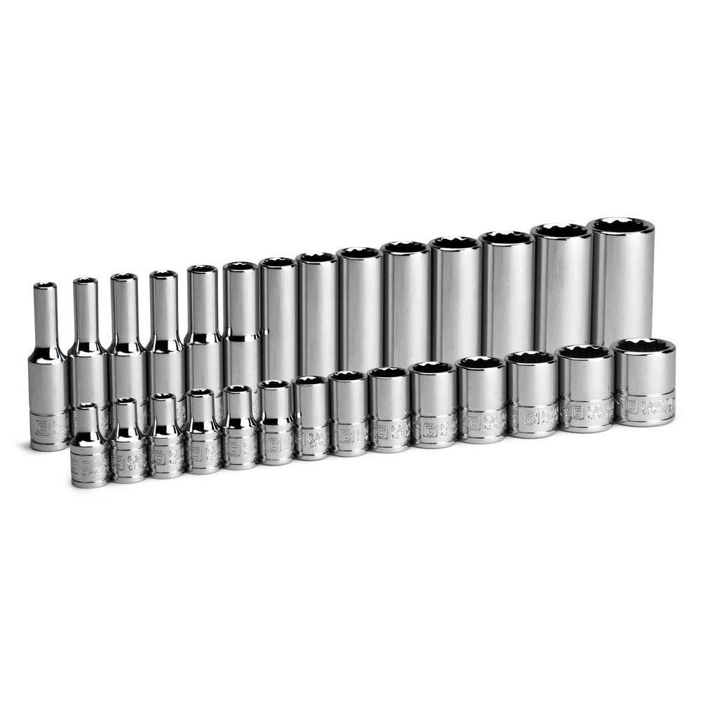 Capri Tools 14 in. Drive Metric 12-Point Shallow and Deep Socket Set (28-Piece) CP16100-28MSD