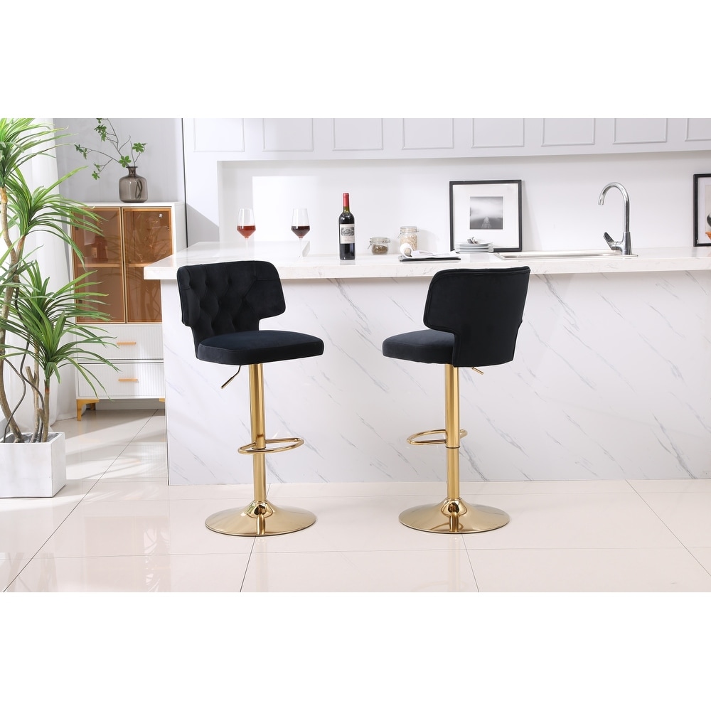 Swivel Velvet Bar Stool Counter Height Bar Chairs Adjustable Tufted Stool with Back and Footrest (Set of 2)